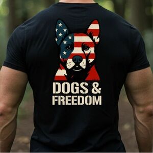 Hero Company Men's Patriotic Dogs & Freedom Black Tee Black 2XL NWT